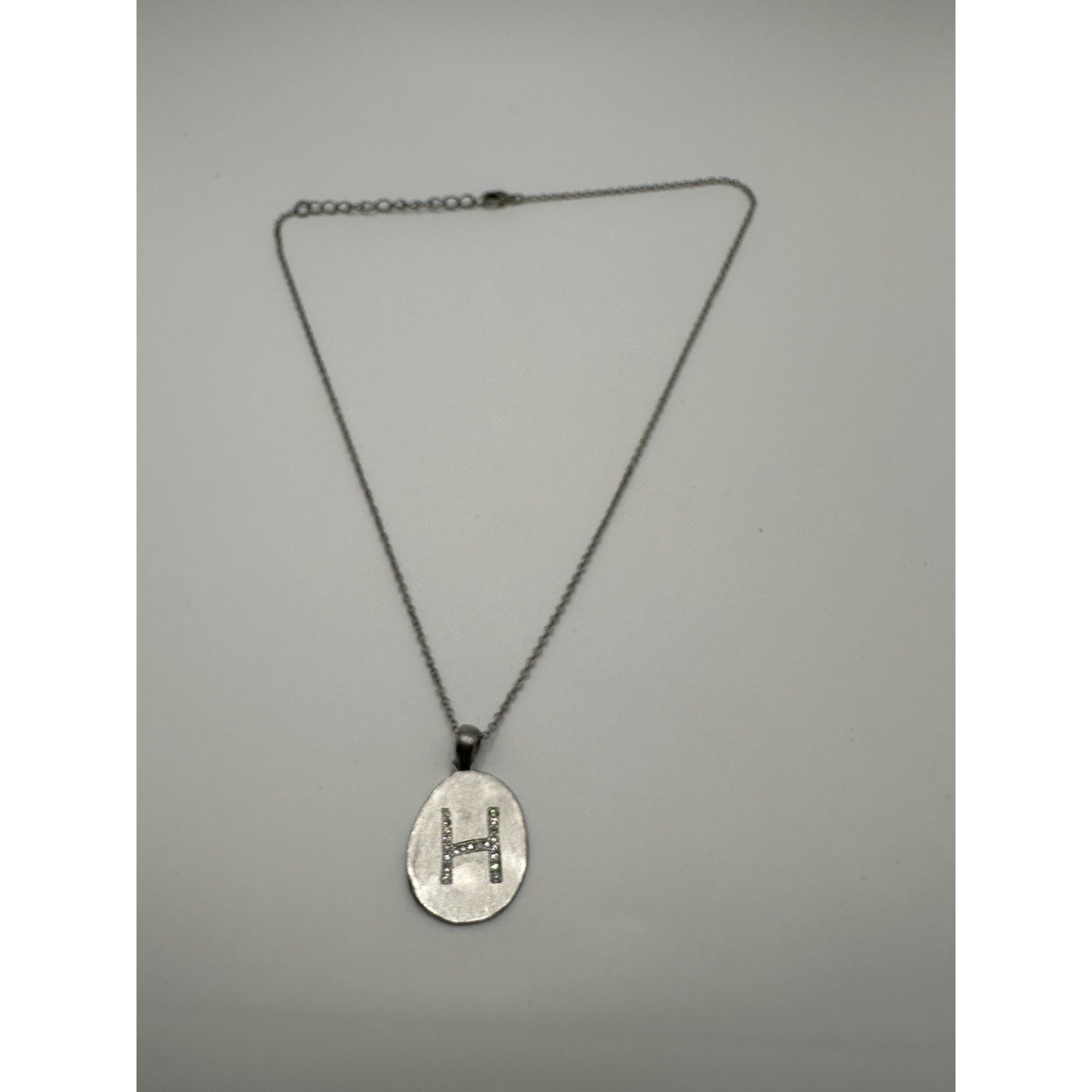 Silver Tone Initial Letter “H” Pendant Necklace 18”